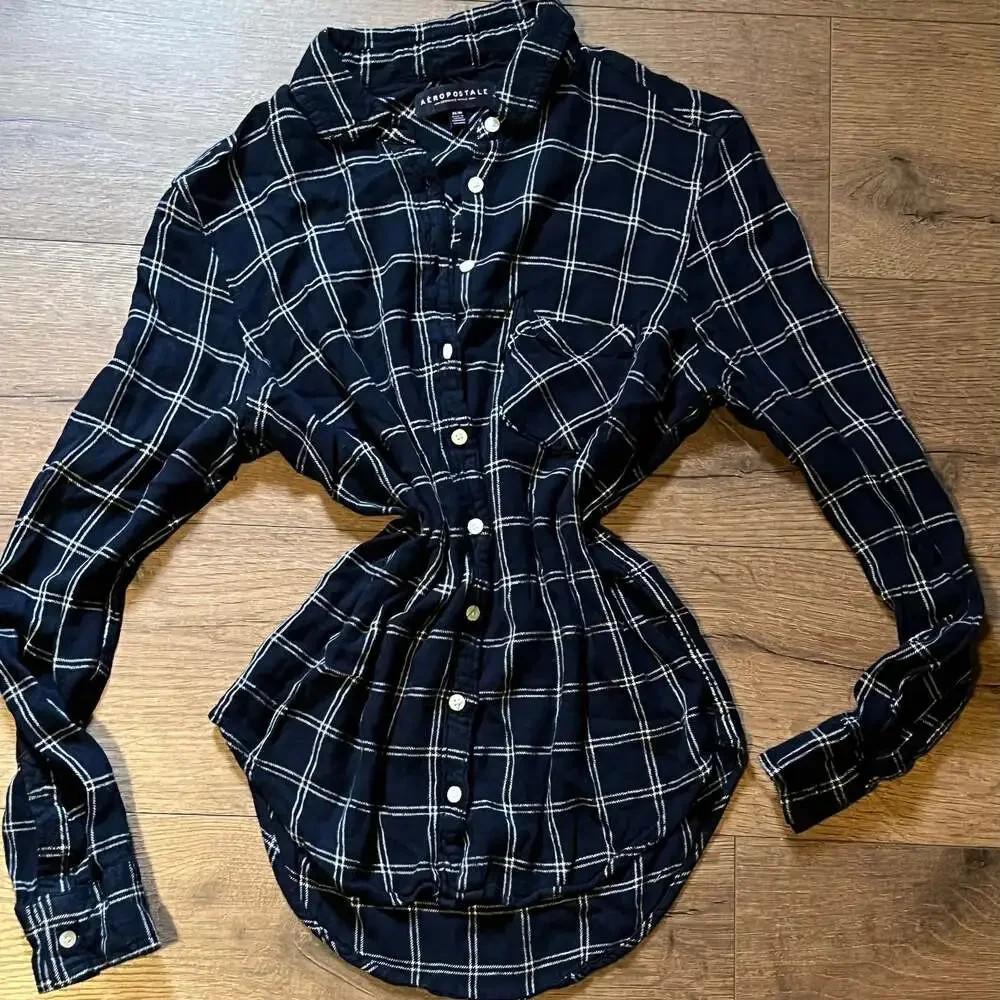 Aeropostale Blue and White Flannel Shirt - Picture 1 of 4